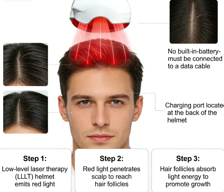 

Лазерный шлем для лечения выпадения волос: 90 лазерных диодов, 210 светодиодов, подключение к сети, без батареек, быстрое восстановление роста волос