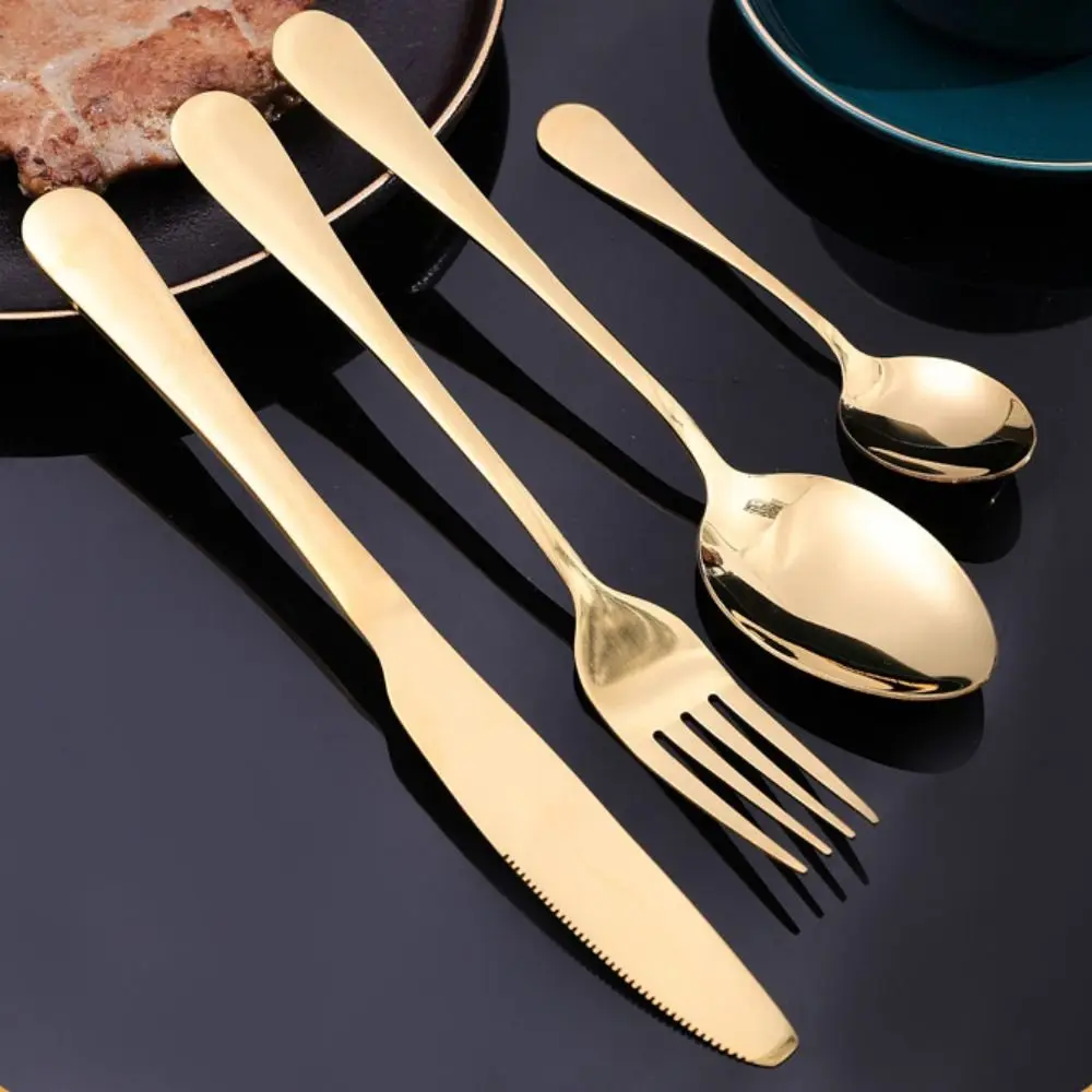

24pcs Vintage Steak Cutlery Set Thickened Mirror Polished Stainless Steel Flatware Set Smooth Edges Non-slip Handle