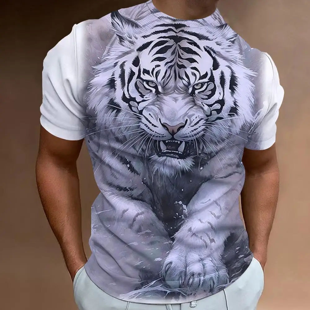 Fierce Tiger Print Men\'s T-Shirt 3d Print Short Sleeve T-Shirt For Men Summer Loose Man Clothing Retro Loose Oversized Tees Tops