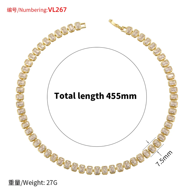 ZHUKOU Luxury Necklace for Women delicate Dinner Cubic Zirconia iced out tennis ladies Necklace chains Jewelry Wholesale VL266