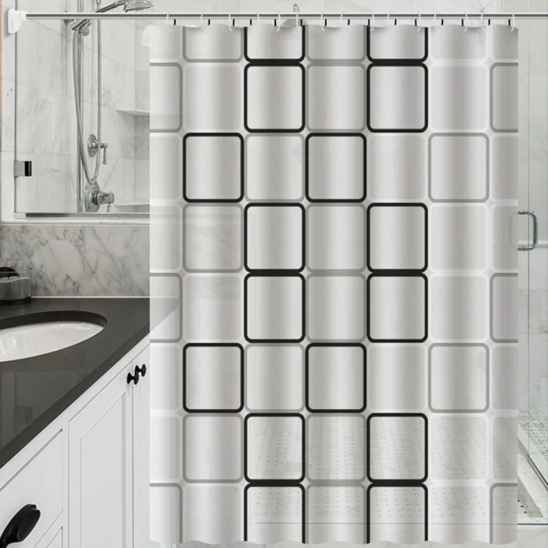 Bathroom Shower Curtains Waterproof Bath Curtain PEVA Modern Geometric Plaid Pattern Farmhouse Household Decoration Translucent
