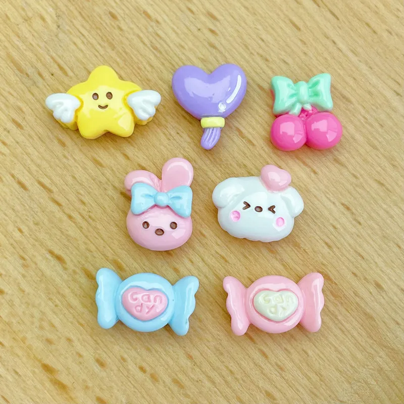 20Pcs Bright Surface Candy Rabbit Resin DIY Shoes Hat Icebox Barrette Mobile Phone Case Scrapbook Cream Glue Flat Back Resin