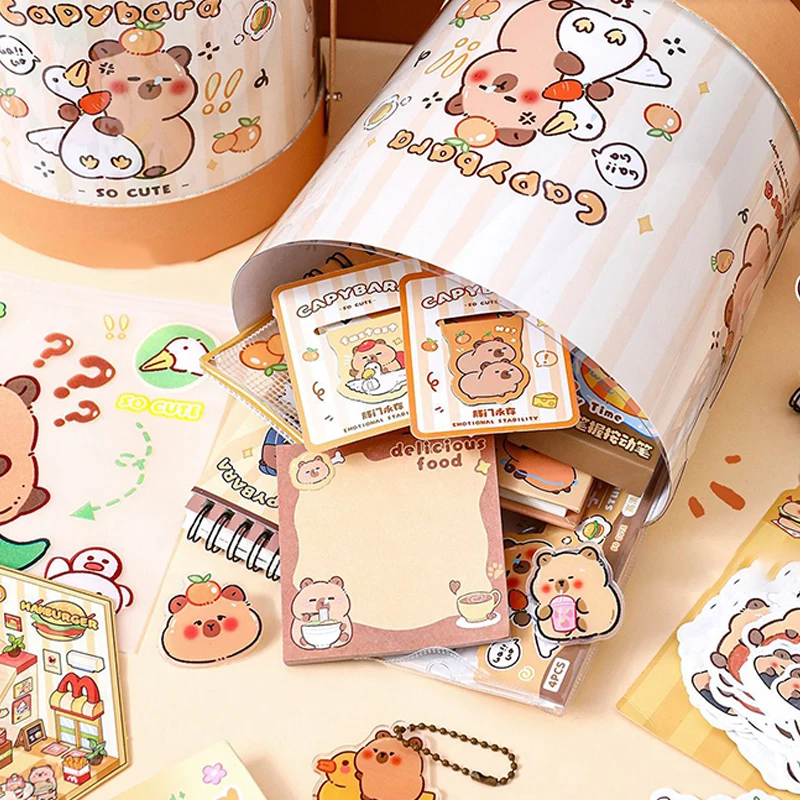 1Set Large Capacity Gift Box Cartoon Capybara Stationery Set Cute Student Stationery Set Portable Abundant Student Prize Gifts