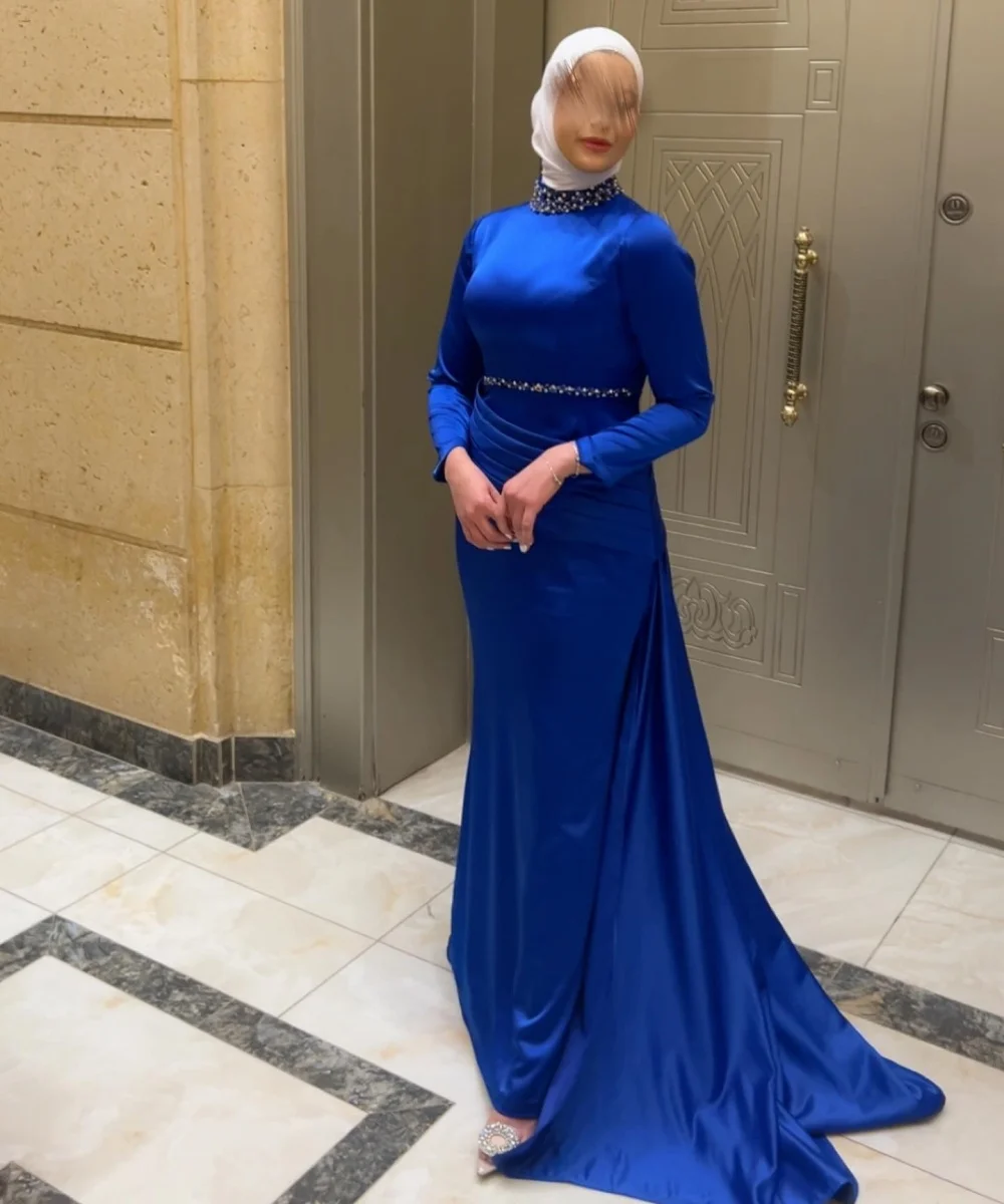 

Customized Charmeuse Beading Glitter High Collar Straight Long Dresses Bespoke Occasion Classic Women's Evening Elegant