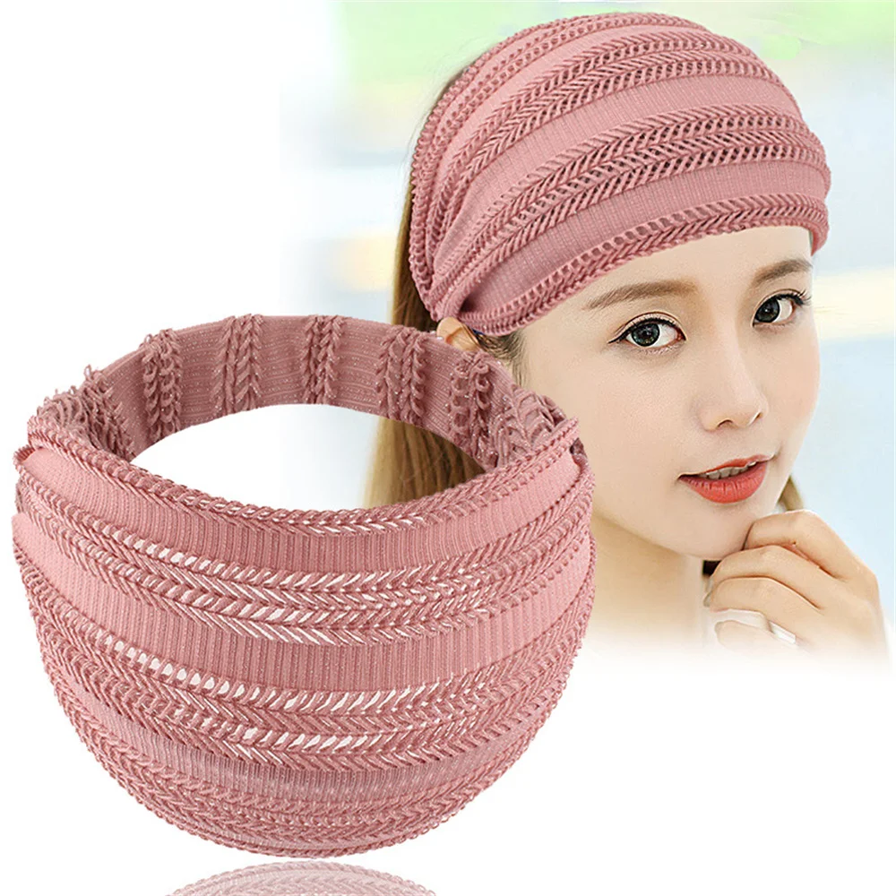 Solid Color Wide Headbands Lace Floral Elastic Turban Headwrap for Women Wash Hair Hoop Band Girls Soft Yoga Hairband