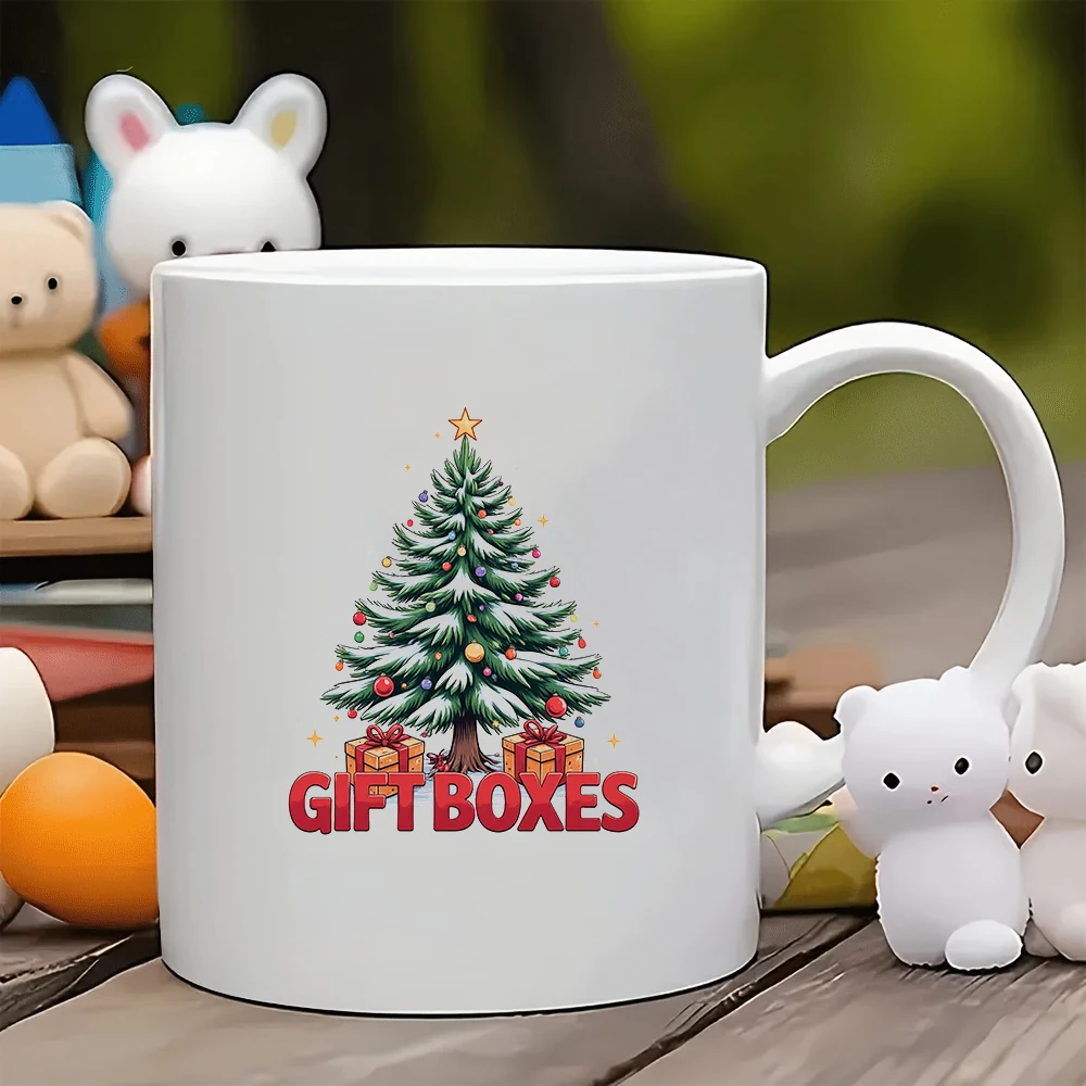 

11oz Mug + Cartoon Christmas Tree Sticker + Holiday Gift Box - Christmas Gift for Kids Family Office Coffee Cup