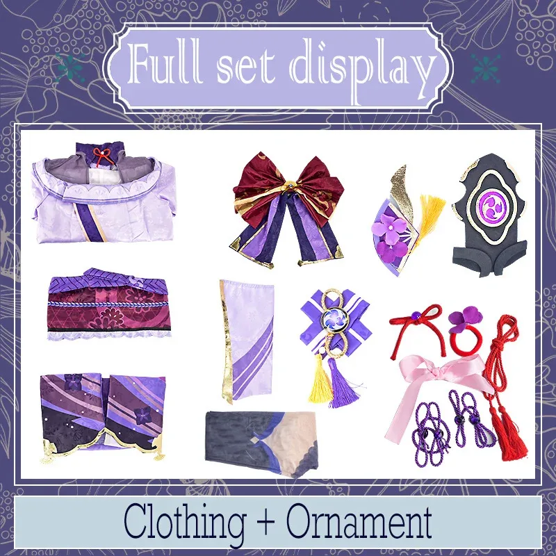 Genshin Impact Raiden Shogun Costume Cosplay Parrucca uniforme in tessuto jacquard Anime Costumi di Halloween in stile cinese per le donne Gioco