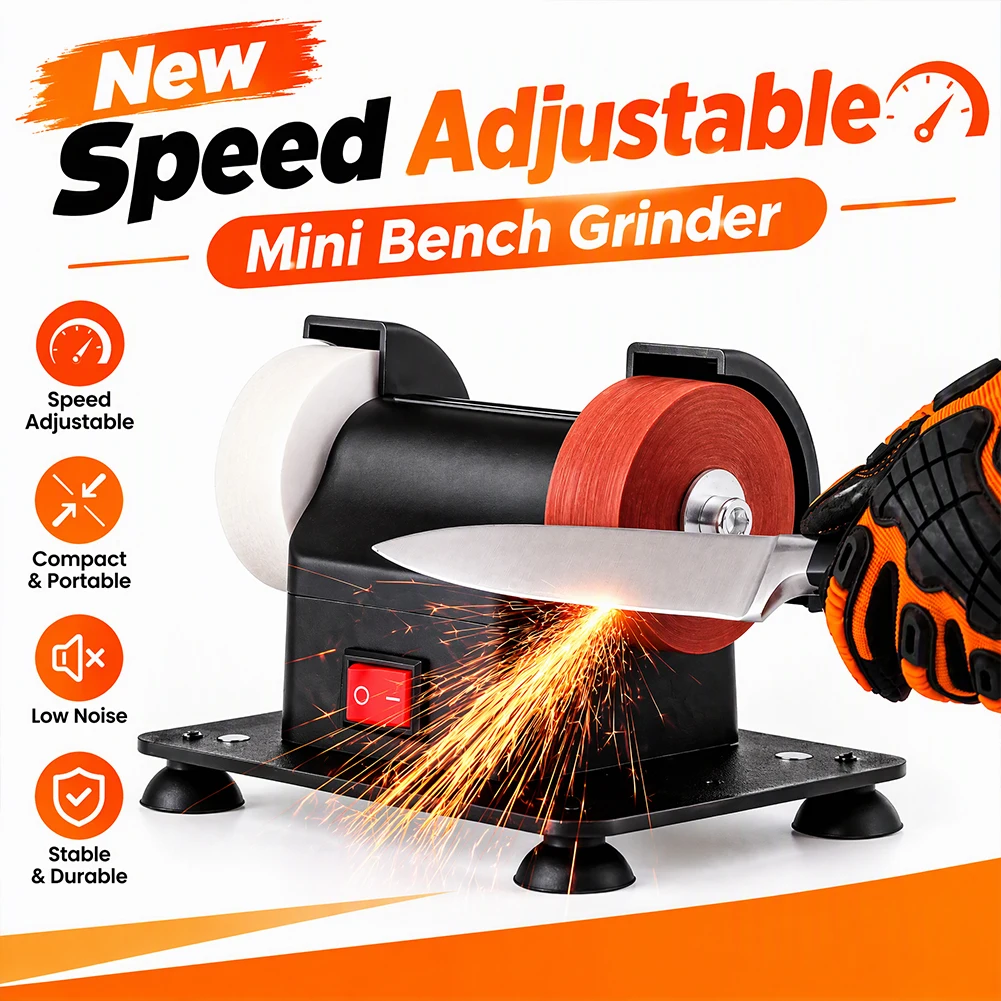100W Double Grinder Machine Artifact Table Grinder Motor Micro Coarse and Fine Polishing Electric Grinding Wheel Grindig Stone