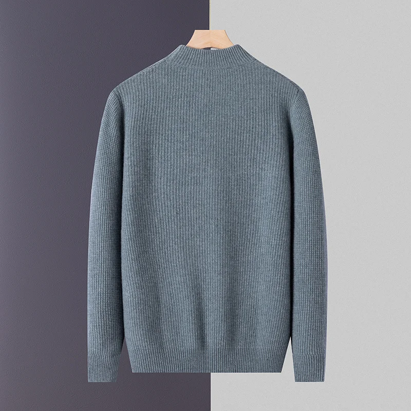 الرجال 100% الكشمير النقي البلوز الأعمال عادية بلون محبوك سترة فضفاضة شبه عالية الرقبة سميكة الدافئة البلوز