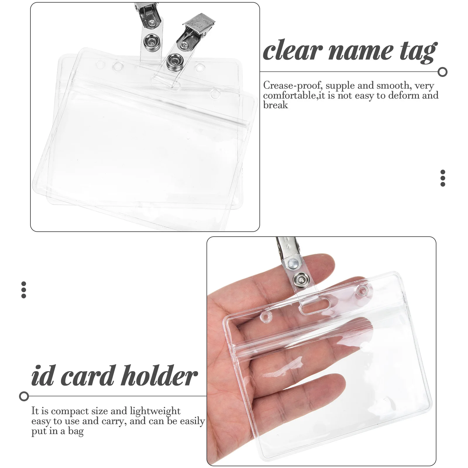 

20Pcs Waterproof Badge Holder Clear Pvc Work Cards Cover Id Card Holder Name Cards Container Portable Compact