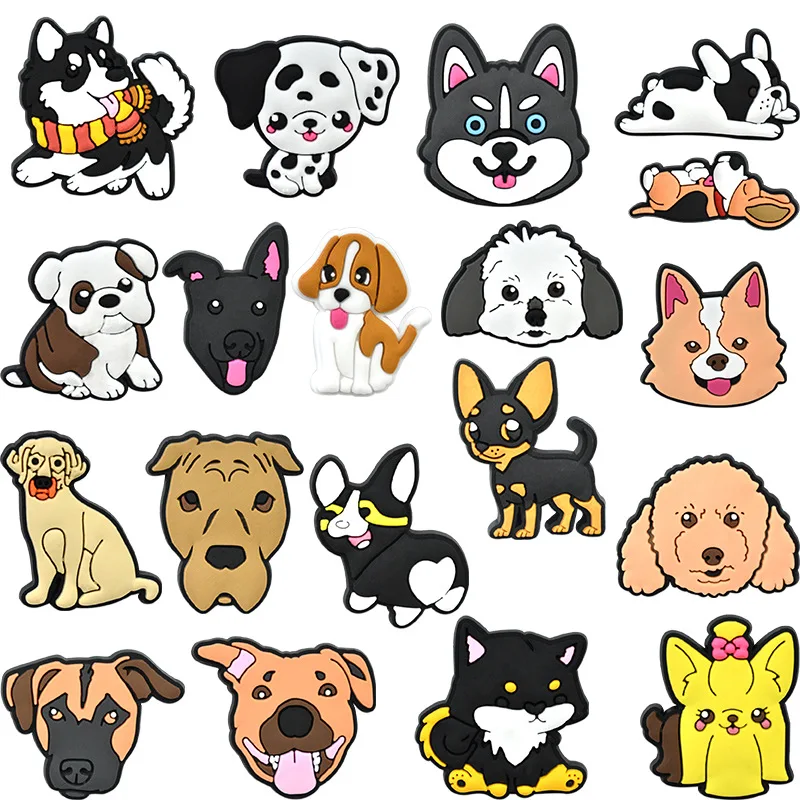 

19PCS Cute pet Dog Husky corgi Beagle Shoe Charms Clog Bubble Slides Sandals DIY Decoration Wholesale Buckle PVC for XMAS Gift