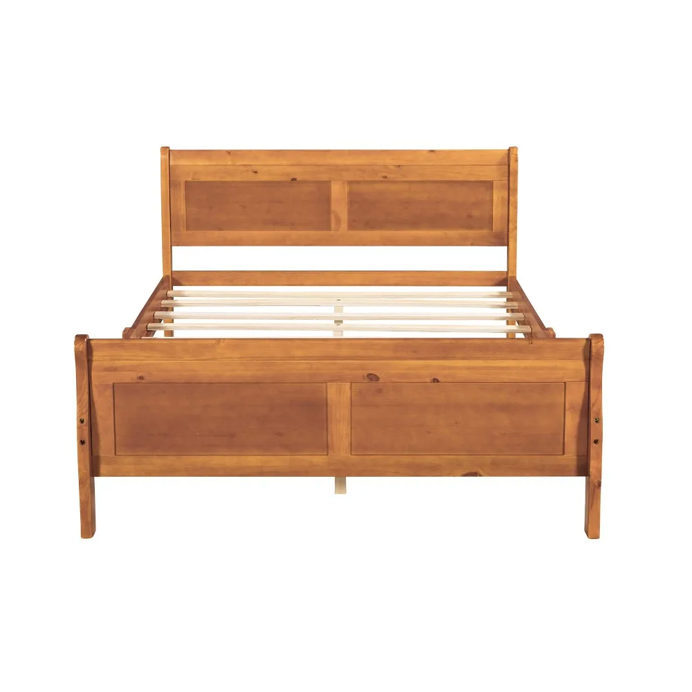 Full Size Bed Frame with Headboard, Wood Platform Bed Frame Full Size Sleige Bed with Slats Set and Extra Supporting Legs