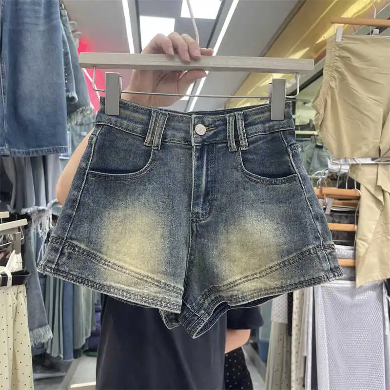 

Summer 2026 Women's High Waist A-Line Denim Shorts Butt Lifting Slimming Hot Pants Vintage Blue Trendy Casual Shorts