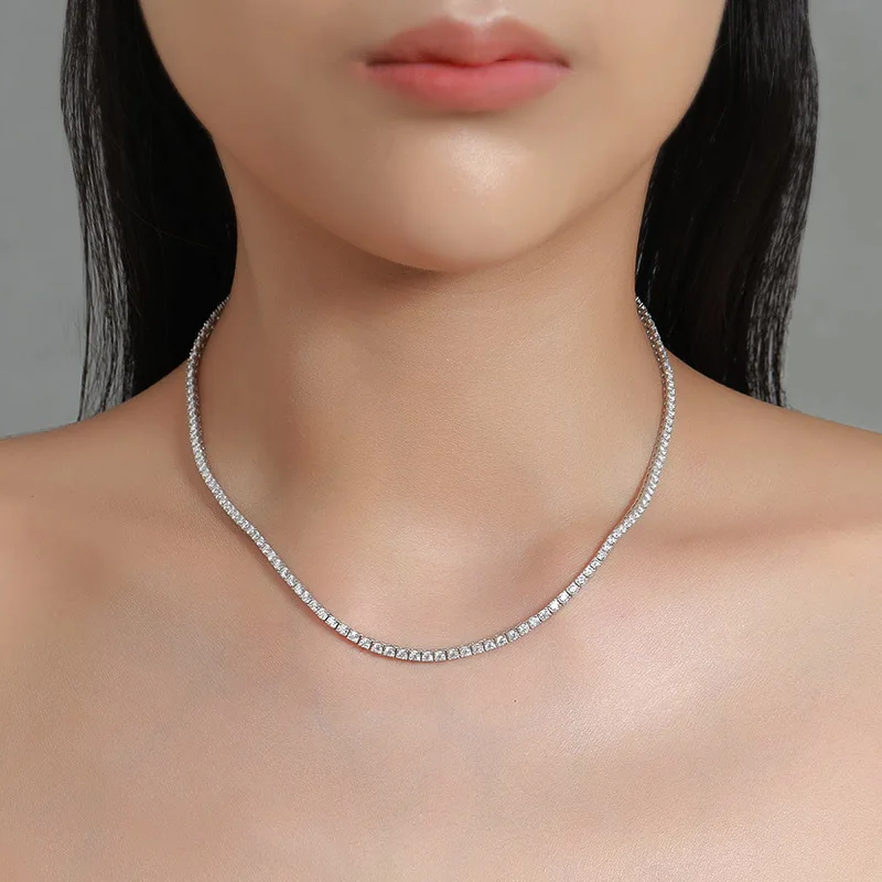 

Luxury Solid Platinum PT950 Women's 2mm Mosane Diamond Necklace Single Row Diamond Clavicle Chain