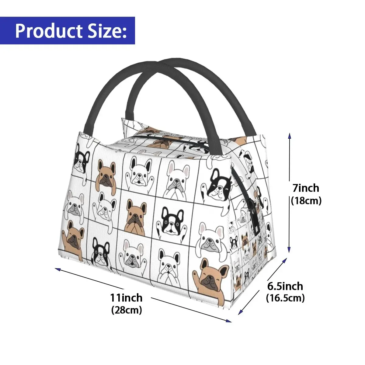 Funny Dog Lunch Bag French Bulldog Puppy Cartoon Office Lunch Box For Child Cute Print Tote Food Bags Oxford Cooler Bag