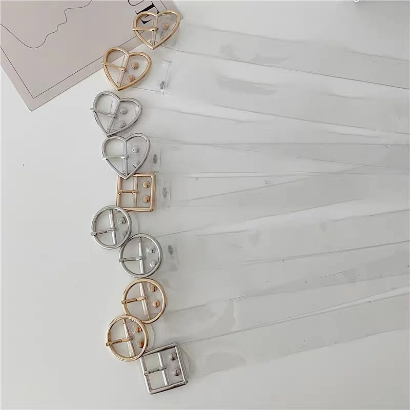 

Transparent Waistband Women Invisible PVC Clear Round Square Heart Pin Wide Waist Buckle Strap DIY Jeans Waist Belt Female