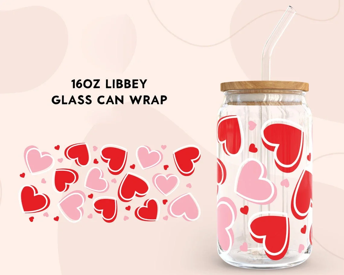 

Valentine For Libbey 16oz Can Glass Outlined Hearts Coffee Can Wrap Libbey Glass Wrap