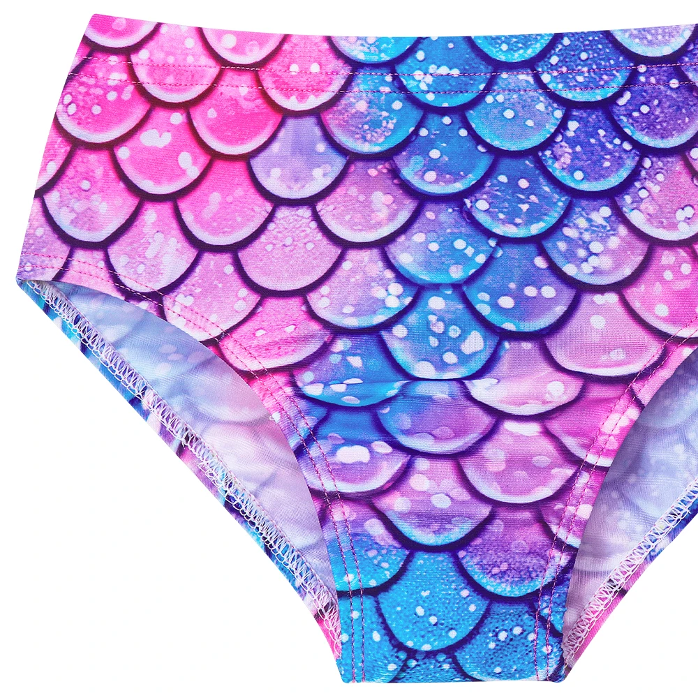 Mädchen Meerjungfrauenflossen-Bikini 3-teiliges Set, Badeanzug mit Fischschuppen-Print, Prinzessinnen-Mode-Performance-Bademode, Schwimmkostüm für Kinder – Detail 9