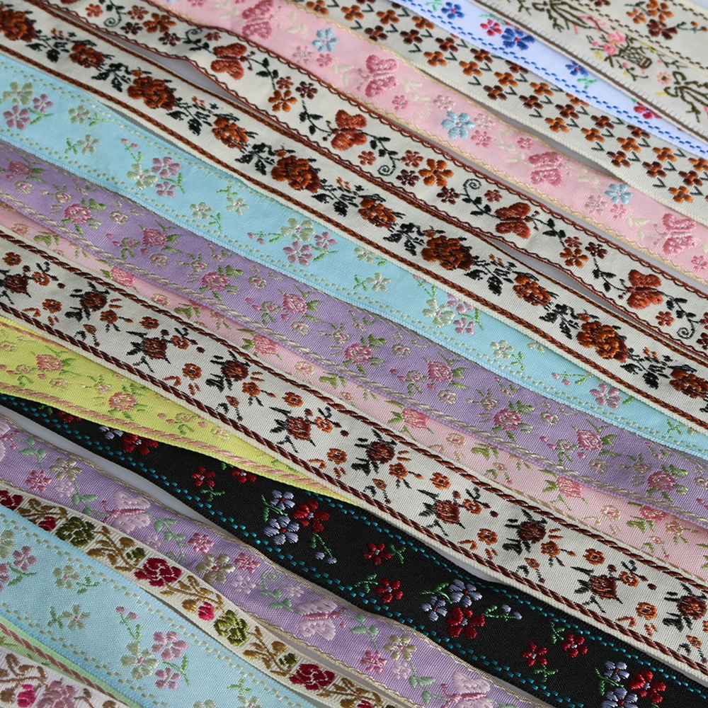 5 Yards 1~3CM Korean Spring Color Cute Sweet Shiny Flowers Embroidered Jacquard Ribbon For DIY Hair Ornaments Skirt Accessories