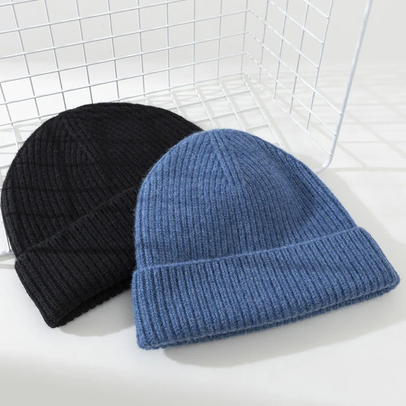 Knitted Pure Wool Beanies Winter Warm Unisex Hat Minimalist Fashion Neutral Colors