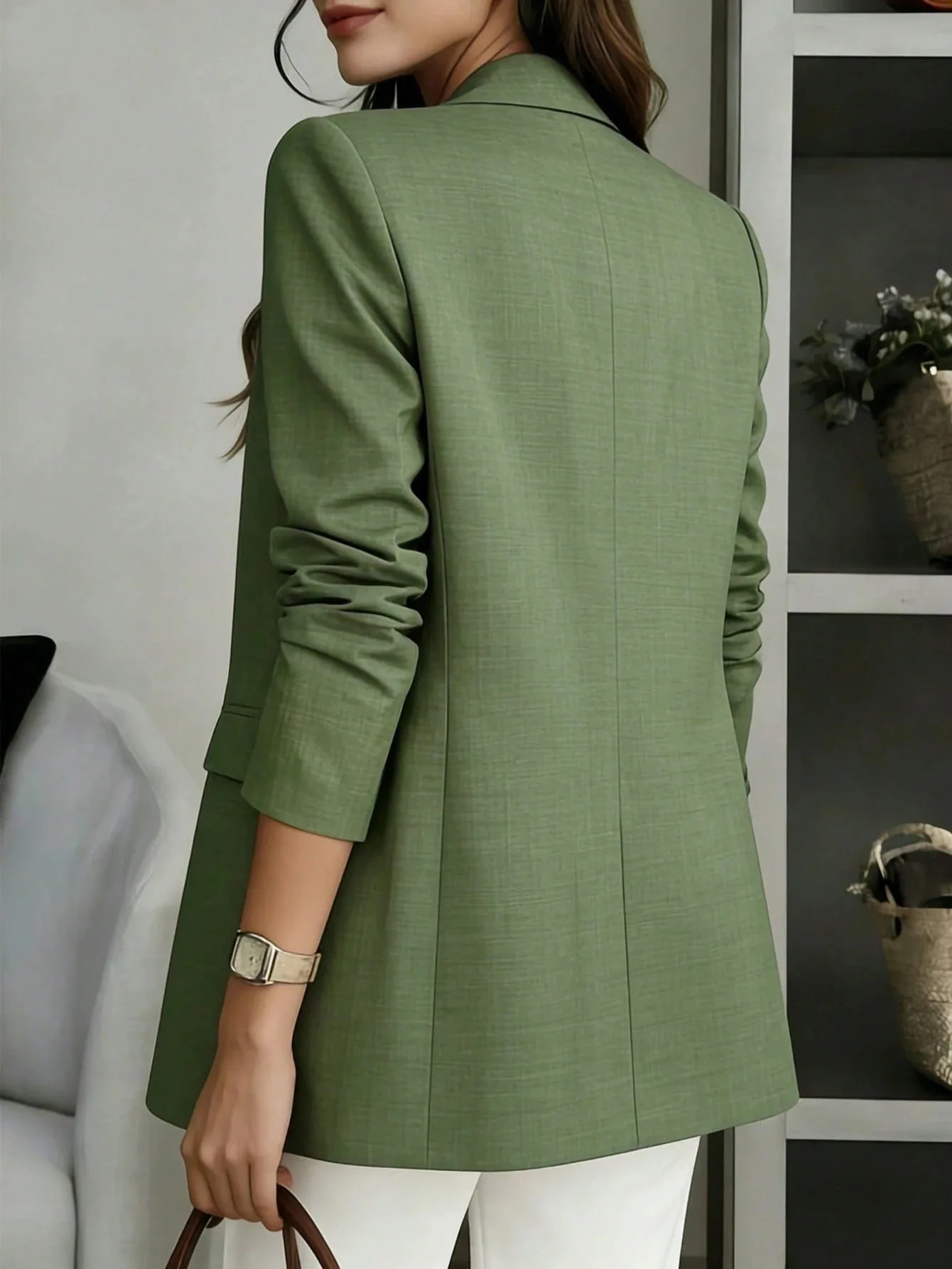 Damen-Blazer mit Reverskragen, Ein-Knopf-Verschluss, Langarm-Jacke mit Scheintaschen, Elegante Büro-Business-Formelle Oberbekleidung – Detail 6