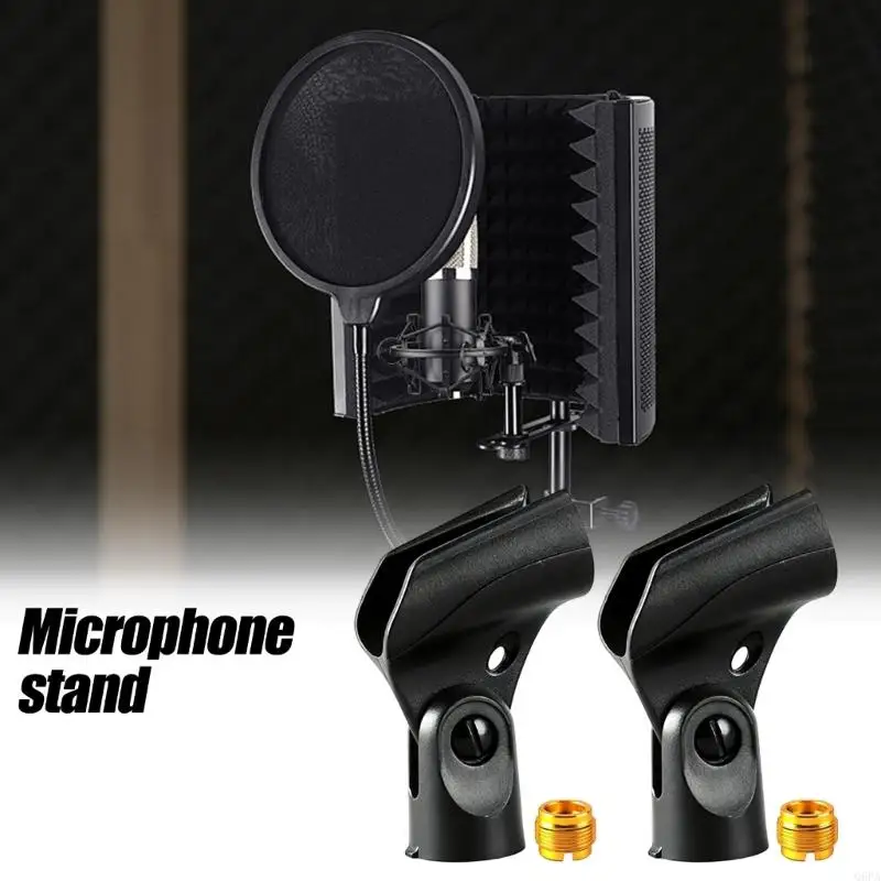 Q6PA Microphone Stand Clip Holder with Metal Thread Adapter, ABS Mic Mount for Online Meetings, Voice Chat, Recording Desk