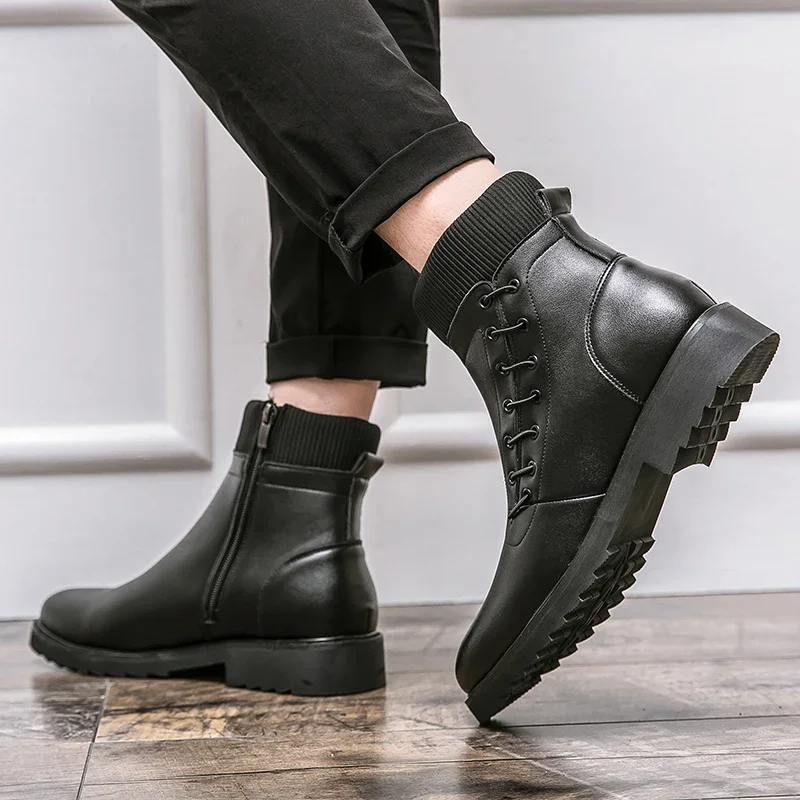 Fashion Formal Business Ankle Boots Side Zipper Handmade Men Casual Shoes Luxury Brand Chelsea Men Boots High Top Leather Shoes