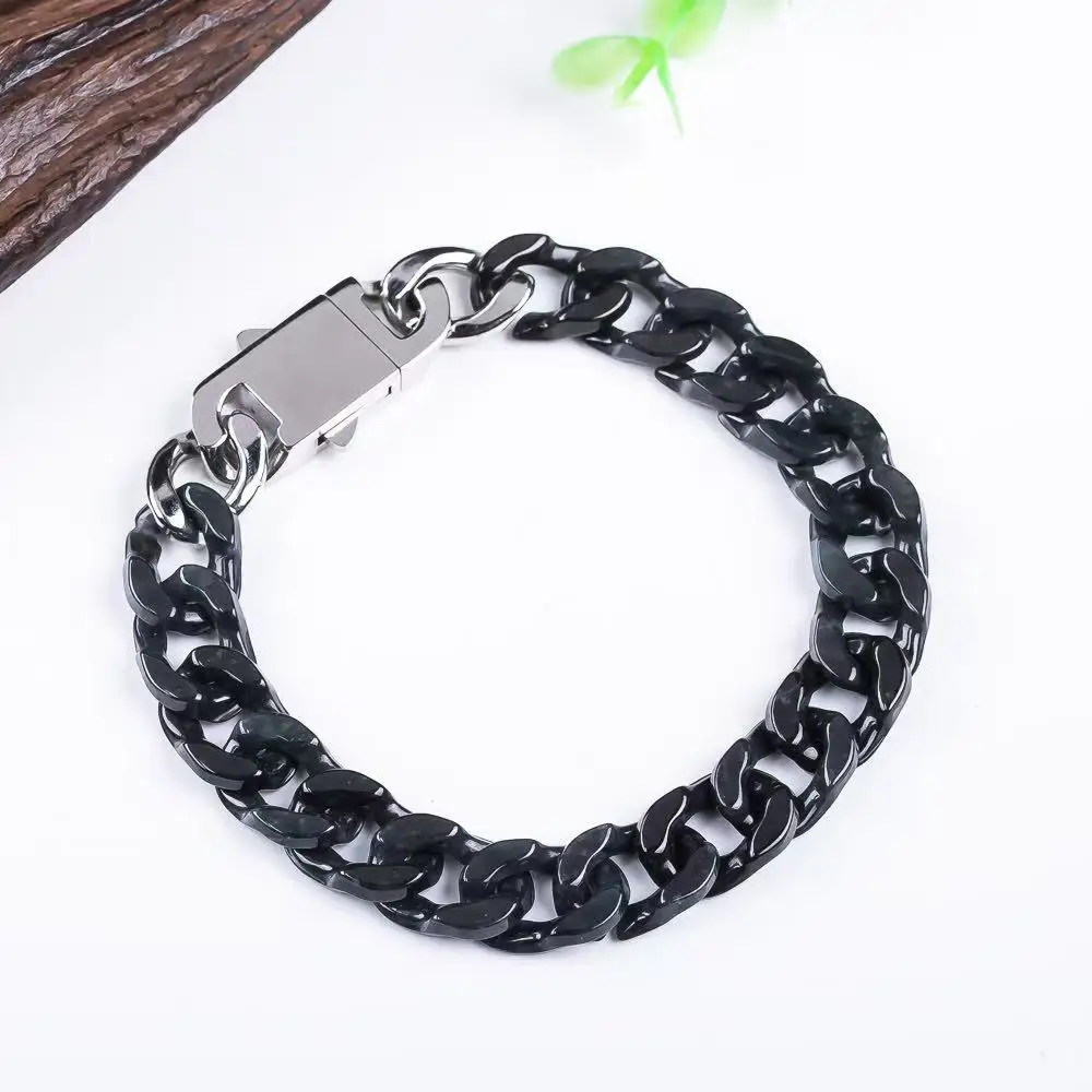 

Черный Мьянманский жадеитовый браслет-цепочка из настоящего нефрита, роскошный очаровательный амулет, модные аксессуары, резной драгоценный камень, натуральные украшения