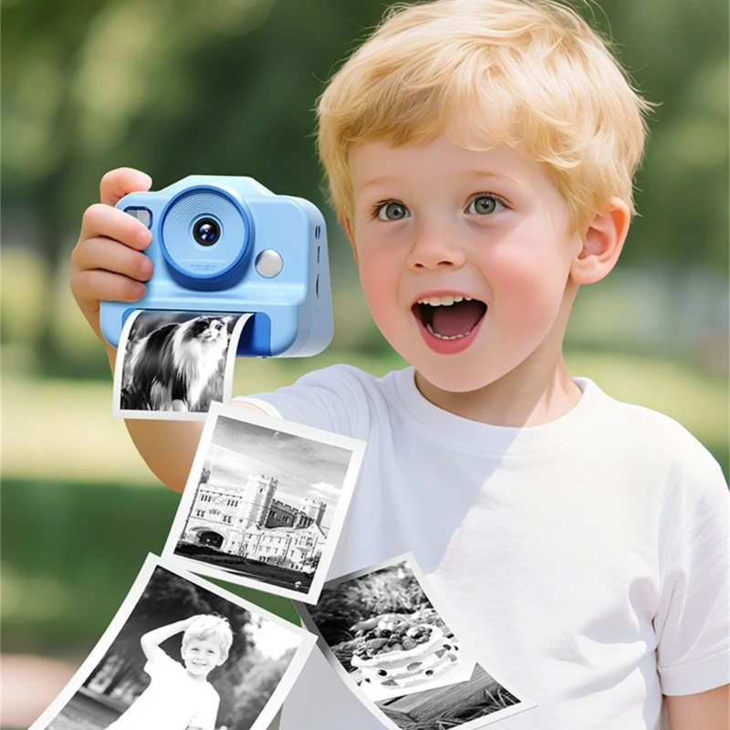 Câmera infantil com impressora fotográfica instantaneamente, gravação de vídeo 1080P, tela IPS de 2,4 polegadas, cartão de 32 GB, ABS seguro para presente de crianças