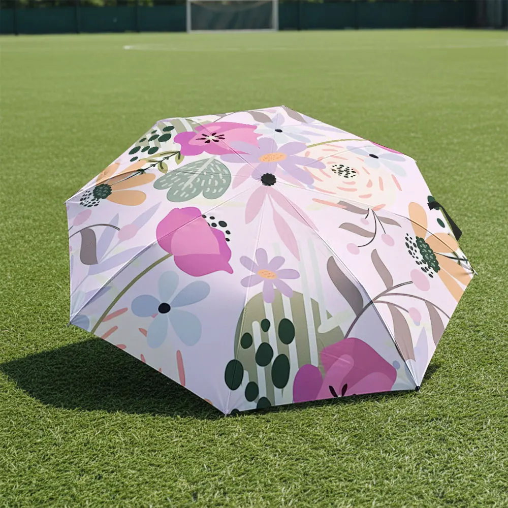 1P C Floral Umbrella in Front of a Classic White Building Print 8 Iron Ribs Folding Umbrella Auto-Open Fashion Sunshade