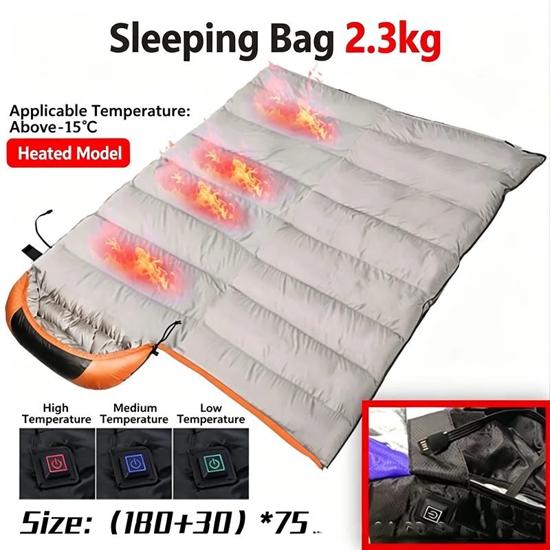 USB Heating Sleeping Bag Thicken Camping Hiking Connection To Power Bank Winter Autumn Sleeping Bag Outdoor Survival Camp Gear