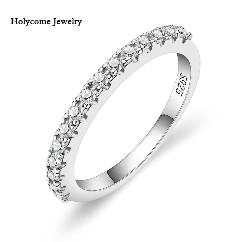 Holycome 925er Sterlingsilber-Moissanit-Ring, Weißgold, runde weibliche Krone, einzelner Schwanzring, Schmuck, Hochzeit, Diamant für Mädchen – Detail 3