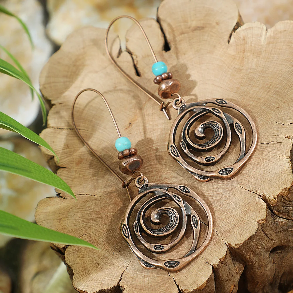 Vintage Bohemian Geometric Brown Dangle Earrings for Women Fashion Ethnic Temperament Flower Water Drop Tassel Earring Jewelry
