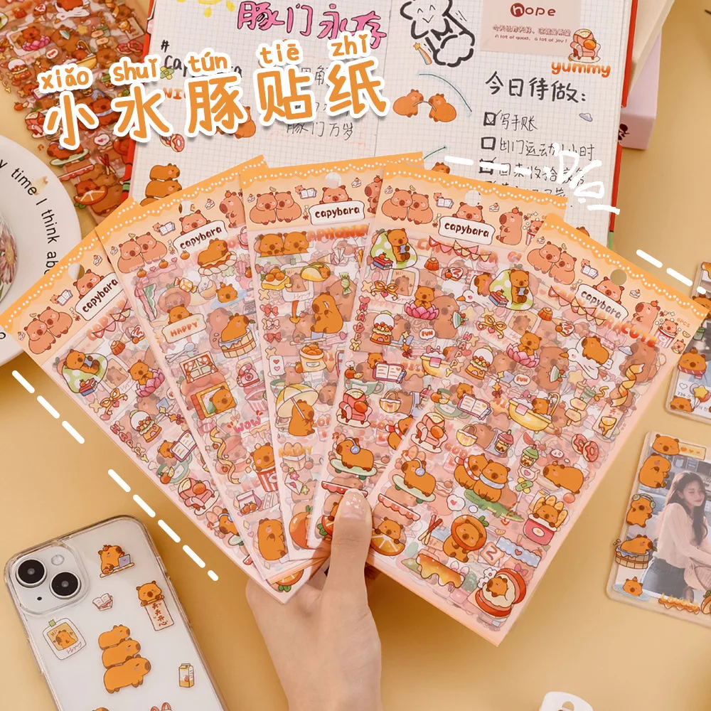 6sheet/pack Kapibara PET Sticker Student Cute Hand Account Decorative Material Cartoon Capybara Mobile Phone Case DIY