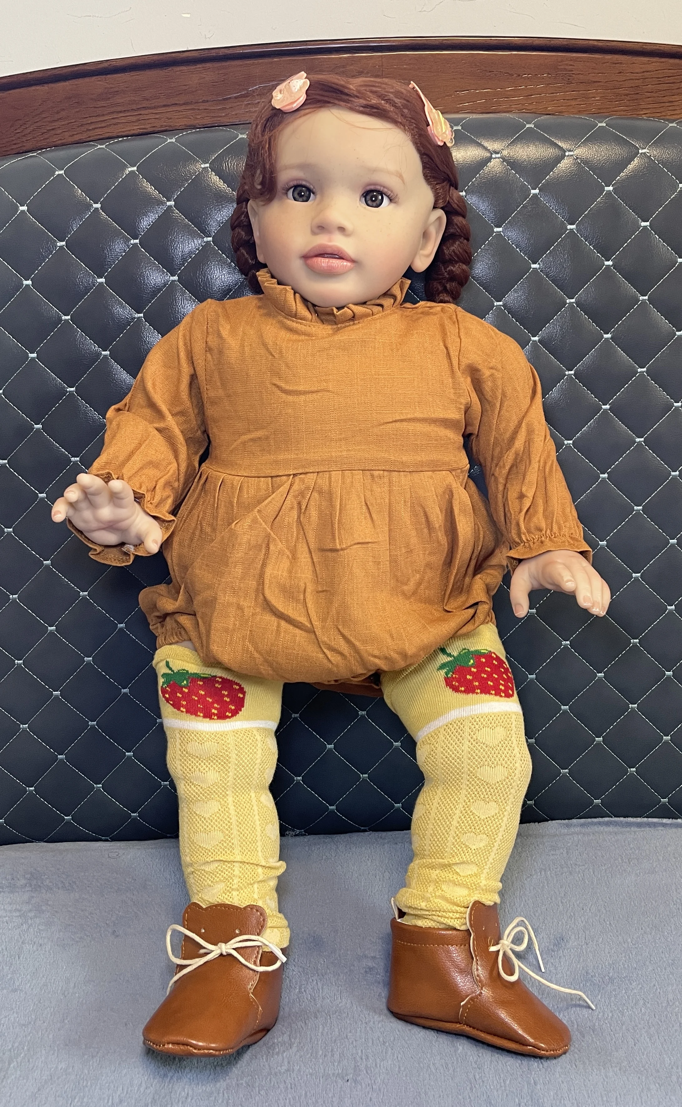 Premium 26" Realistic Reborn Baby Doll - Lifelike Sweet Face, Rooted Hair, in Long Sleeve Caramel Romper | Art Doll Collection