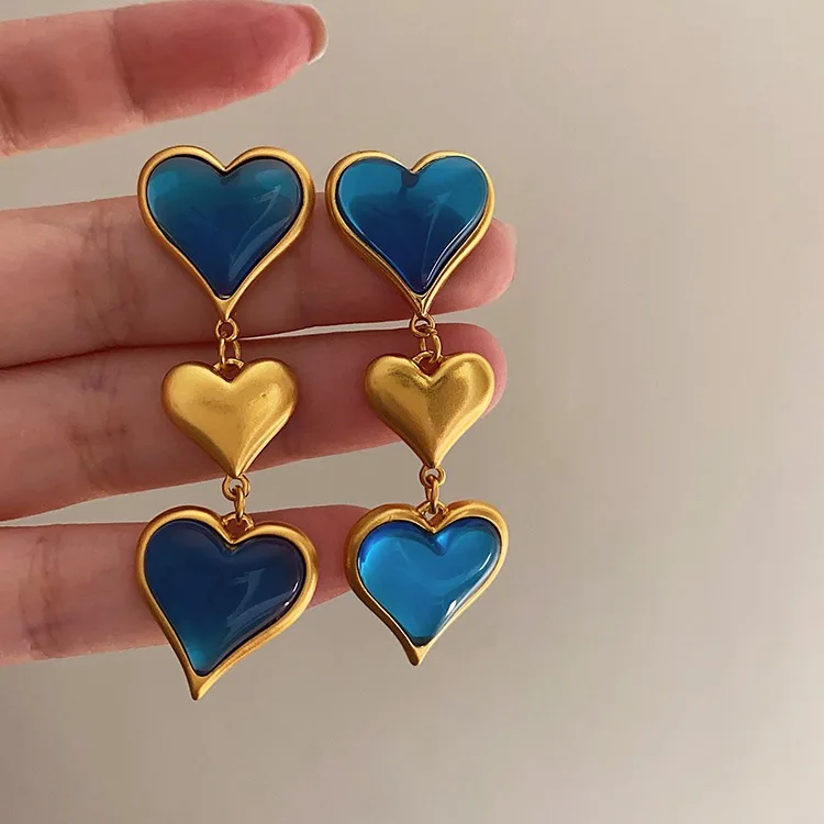 Fashion Blue Gold Mixcolor Heart Earrings Love Statement Wedding Geometric Heart Bohemian Vintage Acrylic Trend Party Jewelry