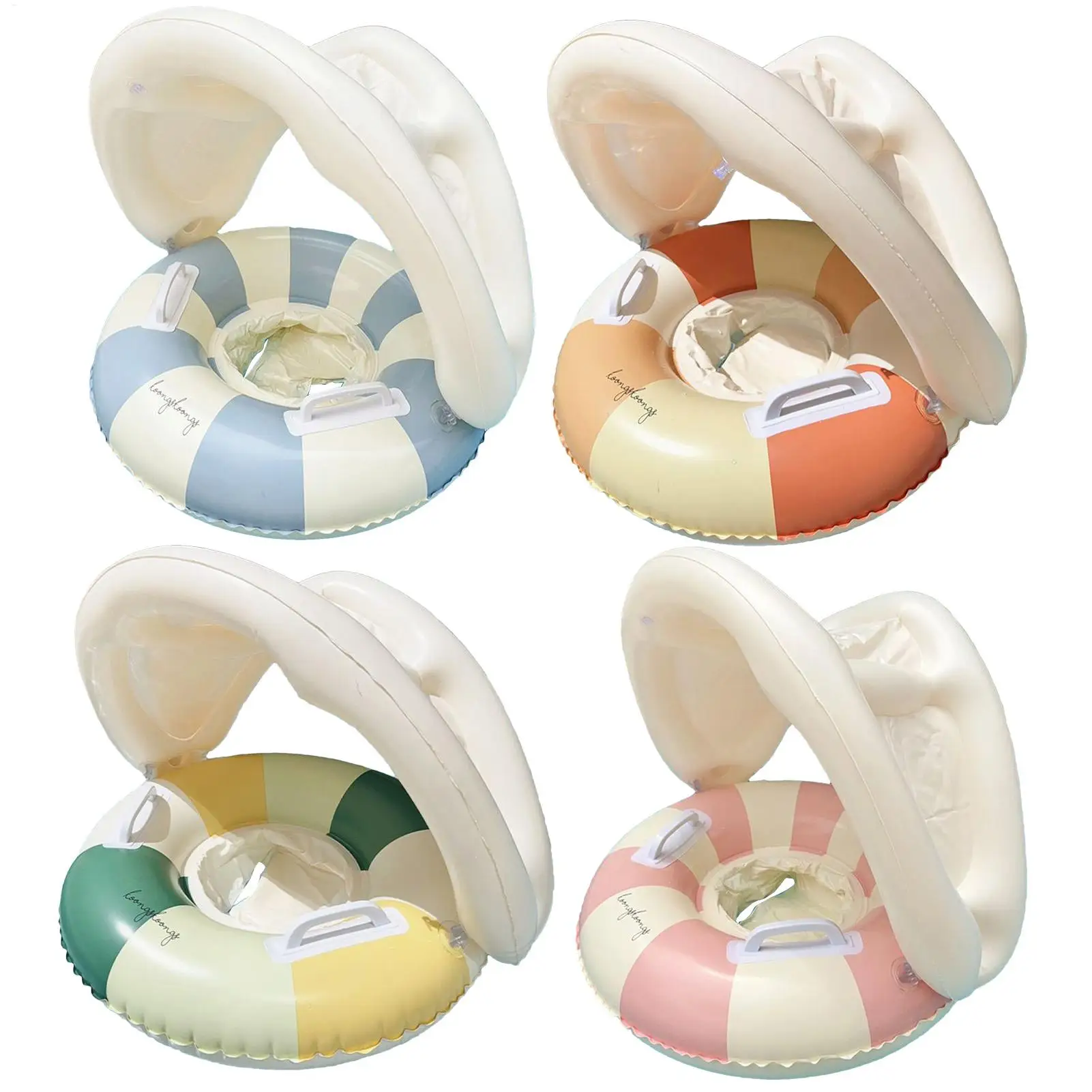 Baby Pool Float ป้องกันแสงแดดเด็กสระว่ายน้ําลอยแหวน Canopy ความปลอดภัยที่นั่งแหวนว่ายน้ํา Retro Floating Sunshade