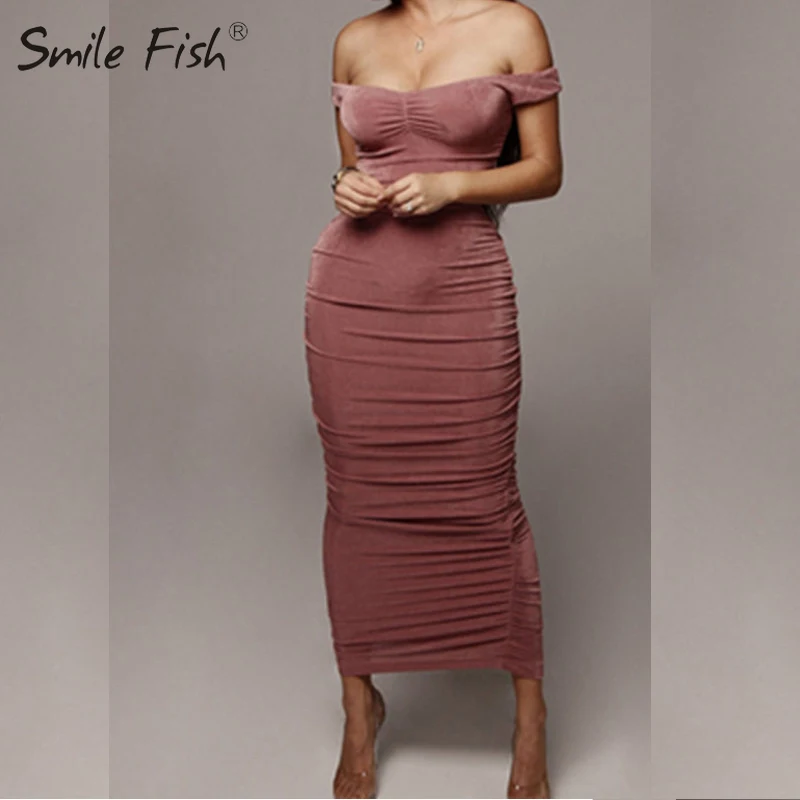 

2024 Slash Neck Sexy Women's Evening Party Clubwear Midi Dresses Bodycon Lady Red Outwear Shoulder Summer Dress Femme