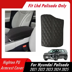 Highten PU Armrest Cover for Hyundai Palisade 2020-2024 2025 Center Console Anti-Scratch Armrest Cushion Protector Black Grey