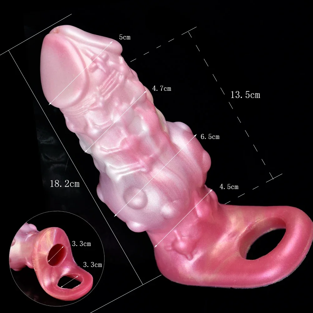 Liquid Silicone Cock Ring Penis Enlargement Sleeve Sheath Stretchable Bumpy Stimulate Wearable Hollow Dildo Cock Extender Sextoy