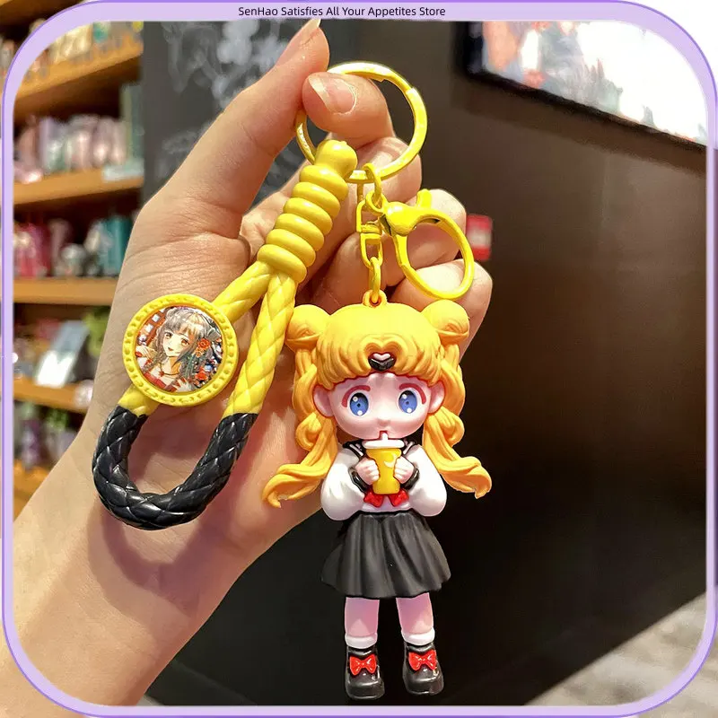 New Sailor Moon  Usagi Chibiusa Ami Silicone Key Chain Anime Kawaii Cartoon Figure Bag Charm Gift for Women Girls