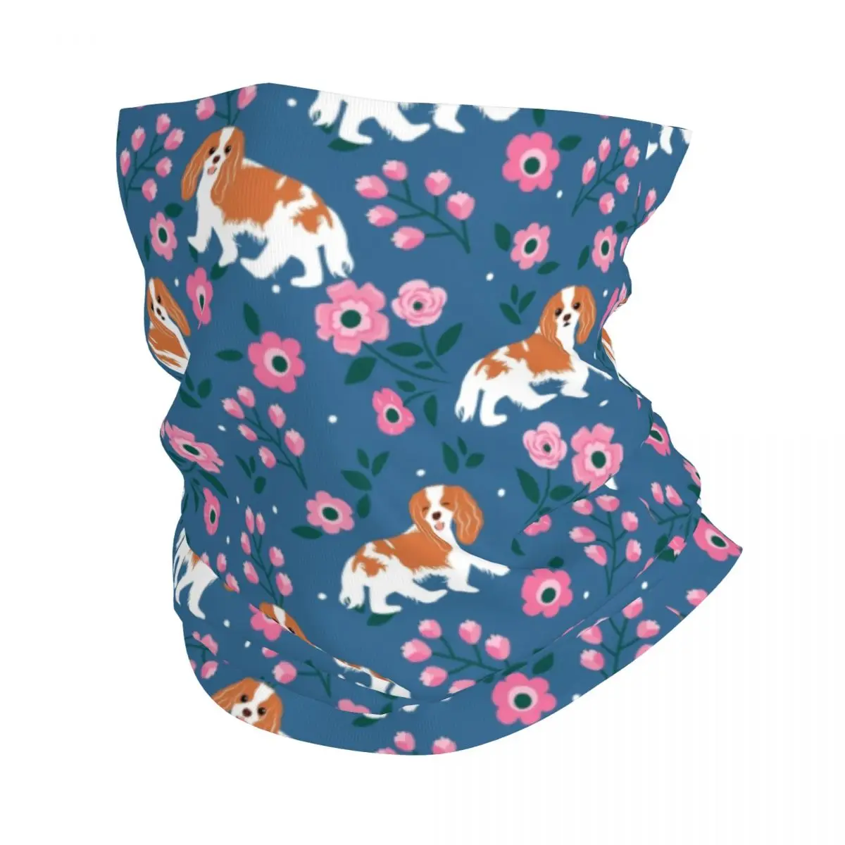 Cavalier King Charles Spaniel Playing In Garden Winter Headband Neck Warmer Ski Running Tube Scarf Pet Dog Face Bandana Gaiter