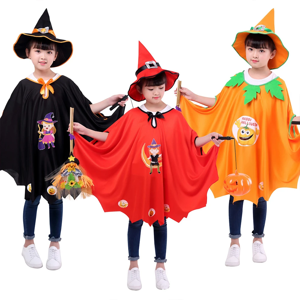 Halloween Cloth Children's Cape Cat Outfit Witch Cloak Hat Photo Props Cosplay Costume Halloween Children Clothes Kid Gifts