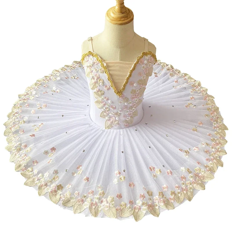 Tutú de Ballet de bailarina profesional blanco para niños, niñas y adultos, trajes de baile con tutú de panqueque, vestido de Ballet para niñas