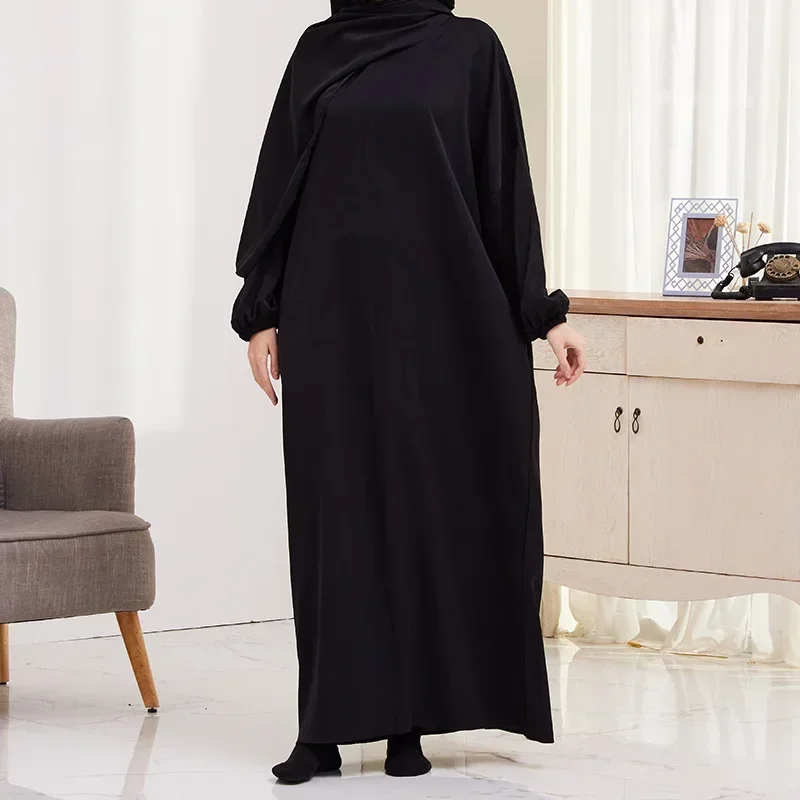 Imagem -04 - Ramadan Eid com Capuz Abaya Uma Peça Muçulmano Feminino Oração Vestuário Hijab Vestido Longo Roupas Islâmicas Dubai Nida Niqab Khimar Abayas