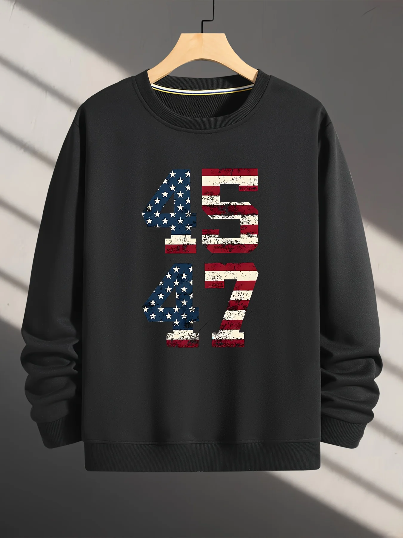 

Spring And Autumn Men's Fashion Round Neck Hoodie 45 47 Digital American Flag Pattern Printed Pattern Outdoor