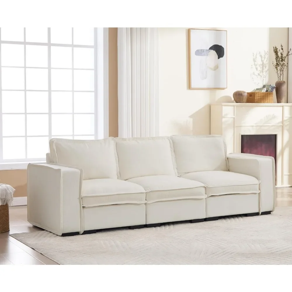 Sofa Seksional Linen Modular 93, Sofa Cloud 3-Dudukan, Kursi Dalam 24' (61cm), Furnitur Ruang Tamu Modern yang Nyaman dan Berlapis Kain