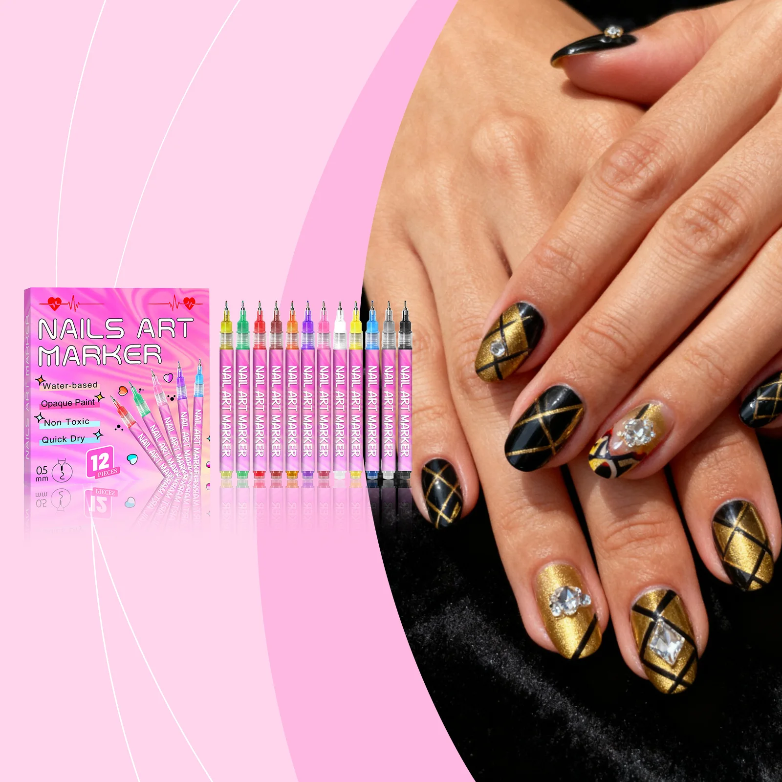 

12 шт., водостойкая ручка для дизайна ногтей, быстросохнущая многофункциональная ручка для лака для ногтей «сделай сам», инструменты для дизайна ногтей, ручка для дизайна ногтей, ручки для граффити