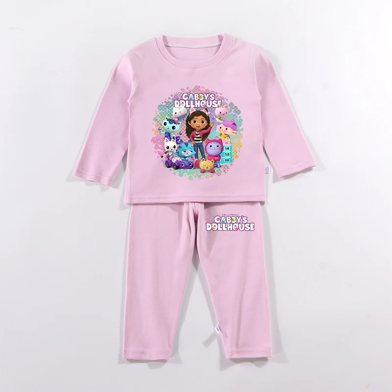 2PCS 개비 인형 집 어린이 잠옷 세트 애니메이션 인쇄 피규어 가을 겨울 따뜻한 셔츠 탑 소년 소녀 어린이 옷 Nightshirt