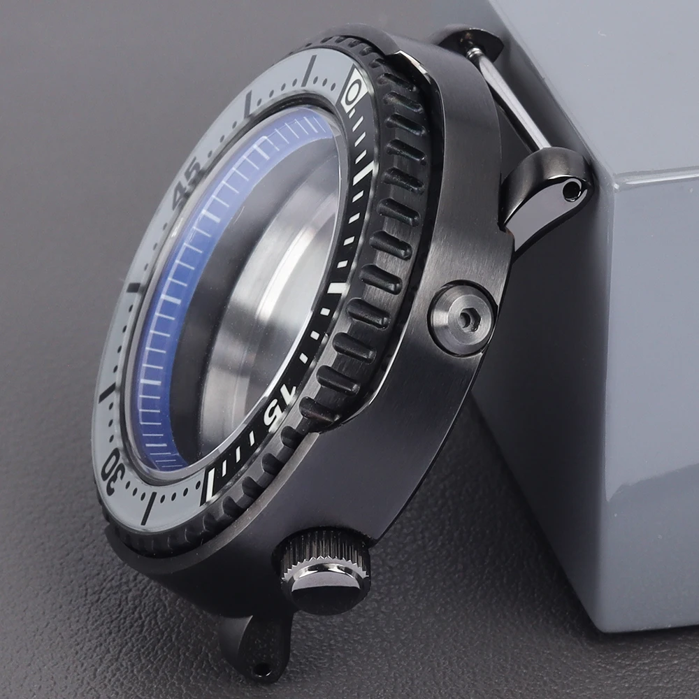 Schwarzes 43mm Uhrengehäuse mit Leuchtlünette, Saphirglas, Taucheruhrgehäuse für NH34 NH35 NH36 NH70 Uhrwerk, SKX Tuna Can Uhrenteile – Detail 4